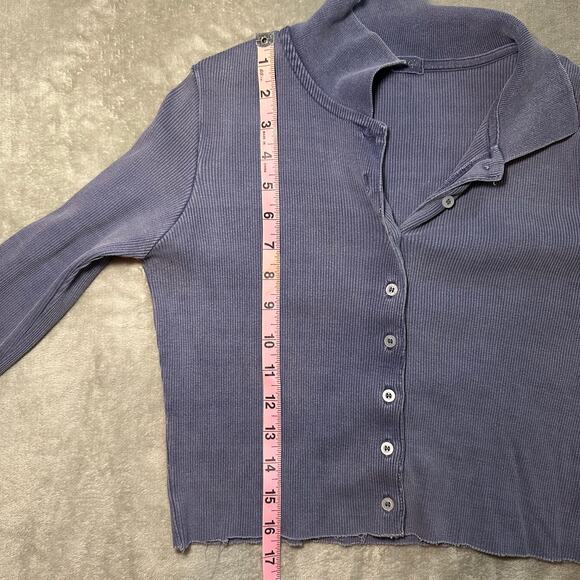 Brandy Melville Crop Shirt Women One Size Blue Collared Buttons Preppy Academia - Picture 5 of 9